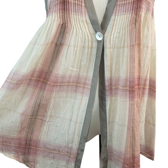 Elizabeth and James X-Small Cotton Sheer Blouse Multi-Color Plaid One Button - Picture 10 of 12